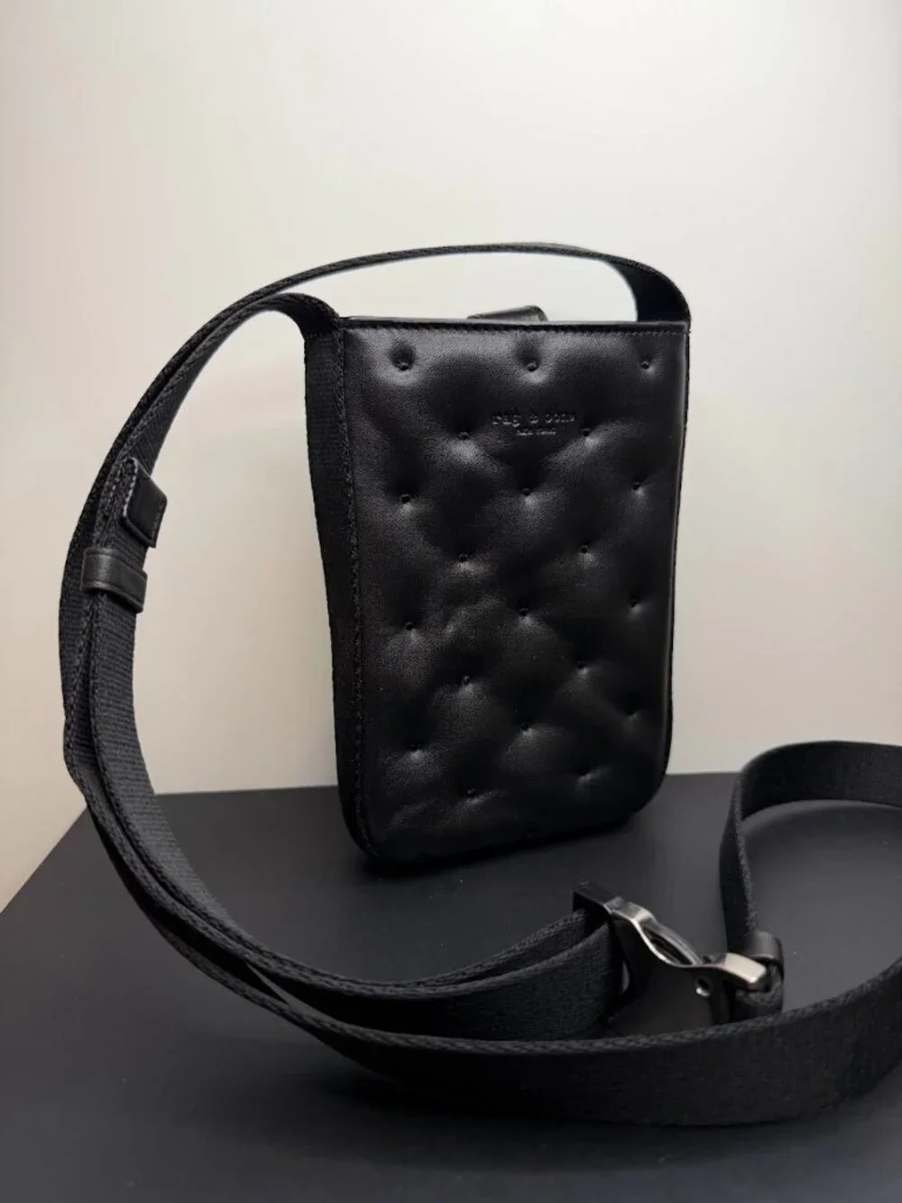 Rag & Bone Black Quilted Leather Riser Phone Crossbody Bag